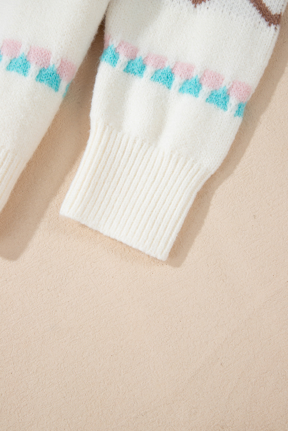 Christmas Tree Ribbed Hem Dropped Shoulder Sweater in white