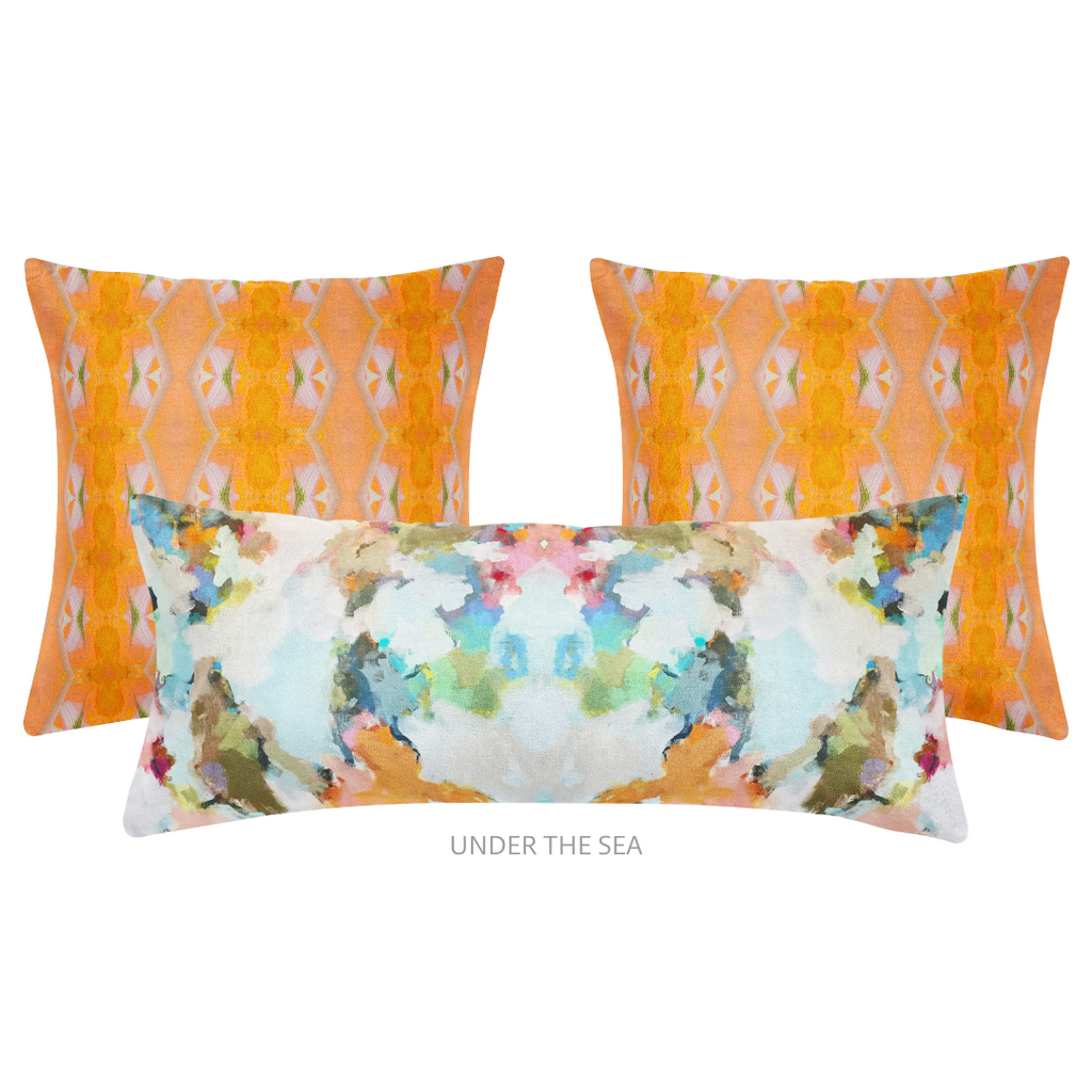 Orange Blossom Linen Throw Pillow shown with the Under The Sea bolster