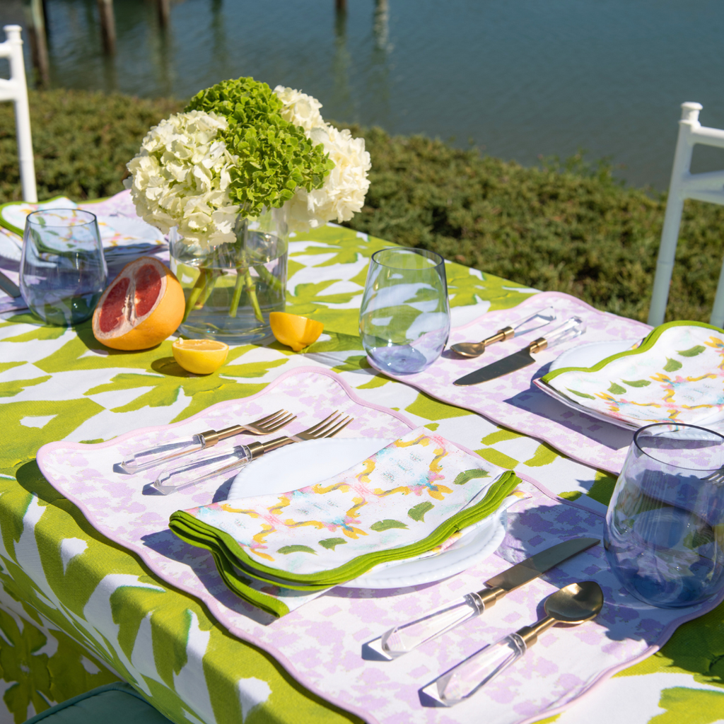 Mosaic Lavender Scalloped Placemats makes for an elegant tablescape