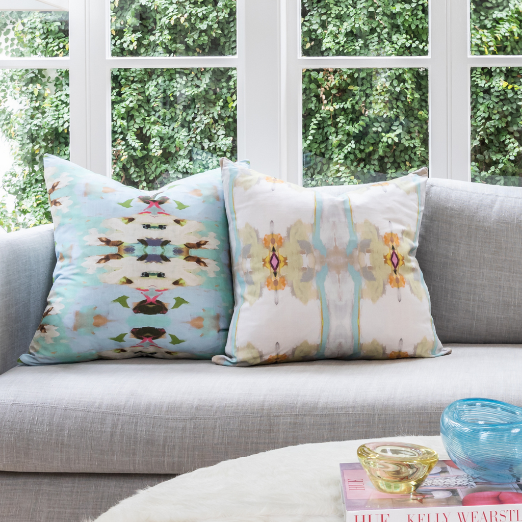 Sundance White Throw Pillow in sofa display