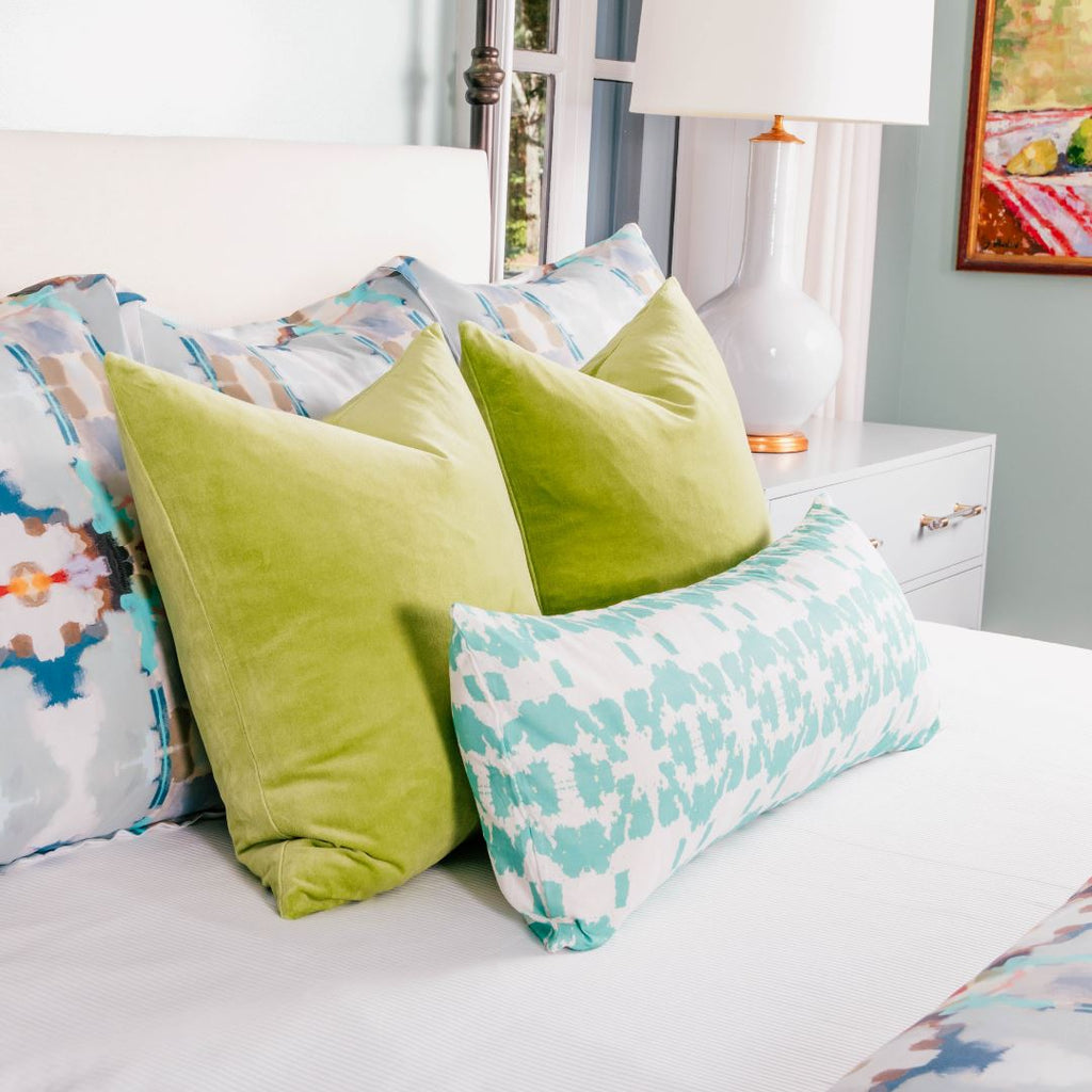 Green Solid Velvet Pillow bedroom display