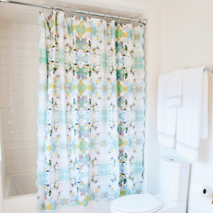 Lady Bird Scalloped Shower Curtain adds contrast to your bath