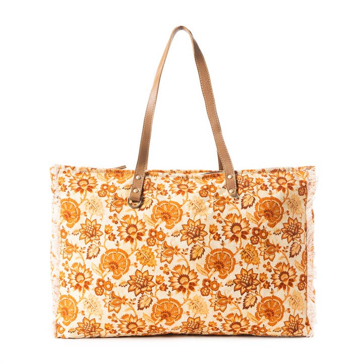Delft Garden Weekender Bag in yellow and red