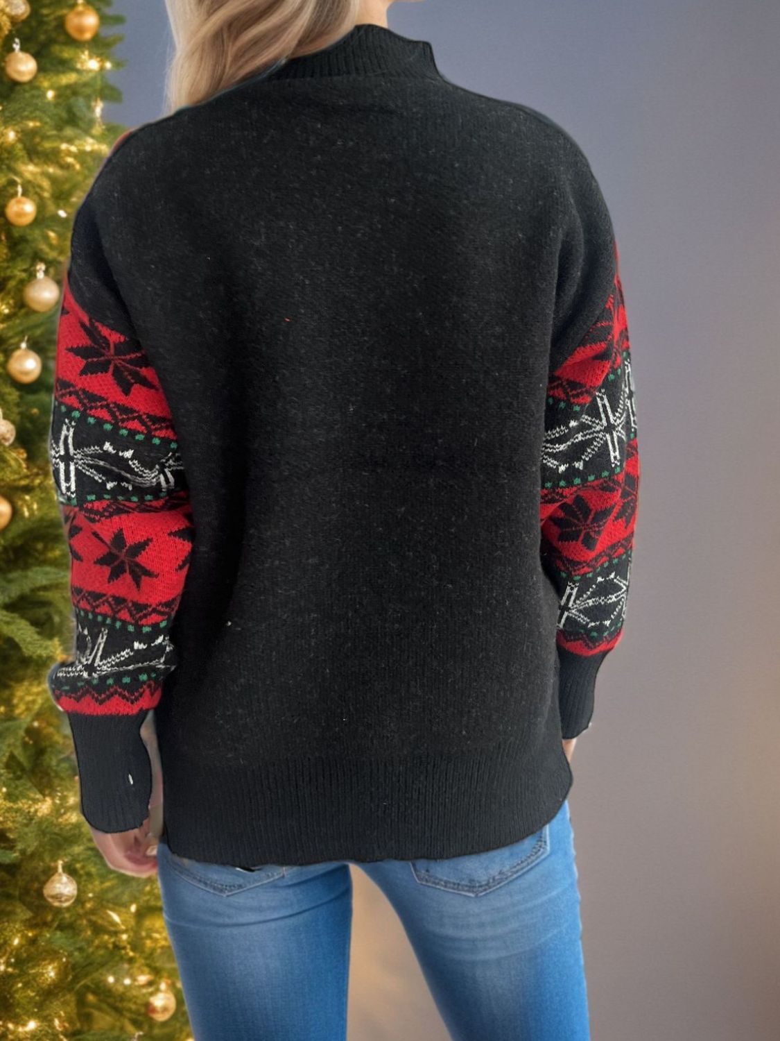 Santa Mock Neck Long Sleeve Sweater in black