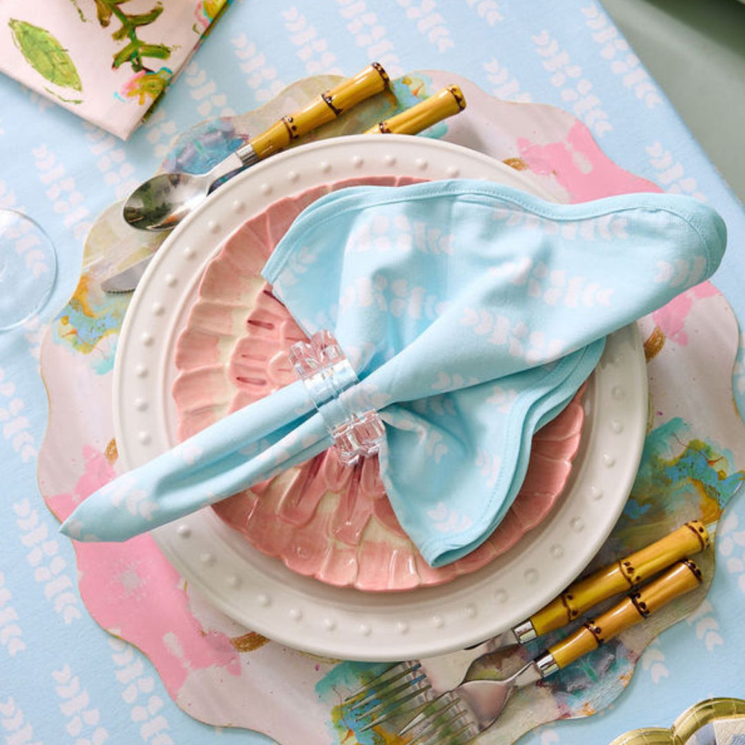 Floral Blue Scalloped Dinner Napkins