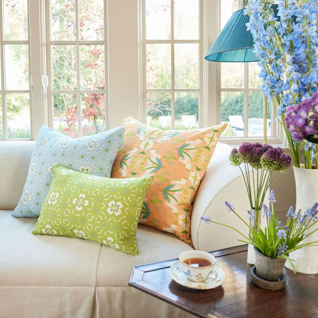 Dorset Garden Blue Throw Pillow sofa display