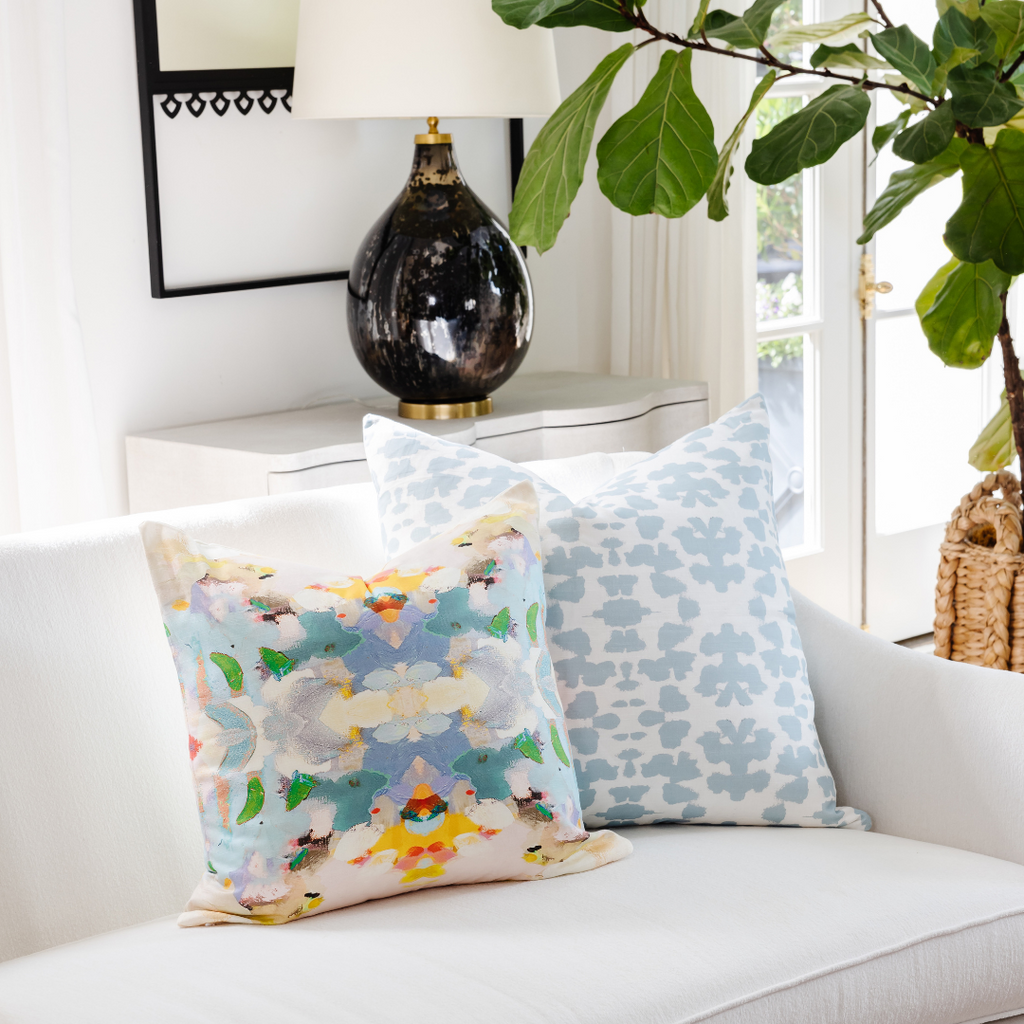 Calypso Linen Throw Pillow shown with Chintz Mist