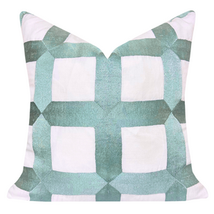 Embroidered Square Lattice Blue 22"x22" Throw Pillow