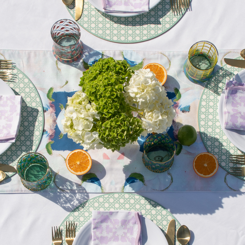 Monet's Garden Navy Table Runner accents your table decor