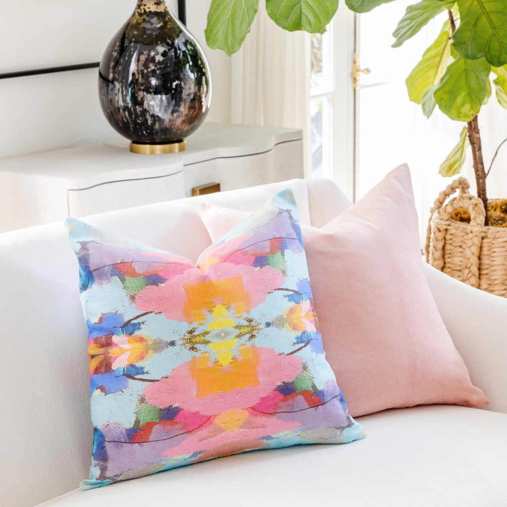 Antigua Smile Linen Throw Pillow sofa display