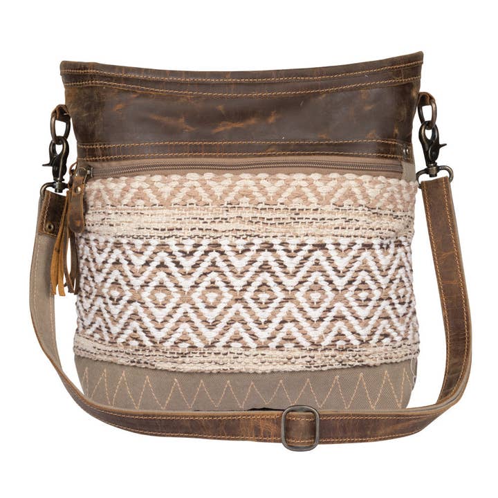 Blending Taste Shoulder Bag of canvas, leather, and rug