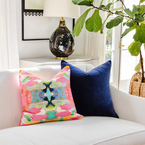 Pink Paradise Linen Throw Pillow in sofa display