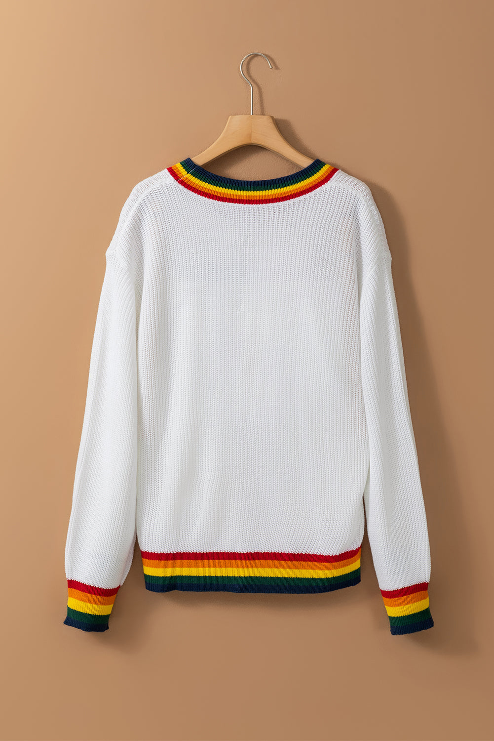 MERRY & BRIGHT Ribbed Round Neck Sweater in white