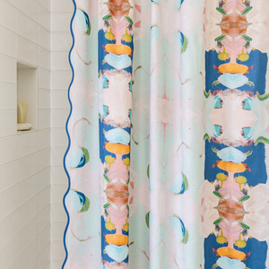 Monet's Garden Navy Scalloped Shower Curtain pattern detail