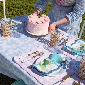 Chintz Mist Tablecloth in outdoor setting