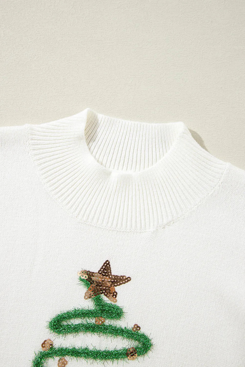 Sequin Mock Neck Short Sleeve Sweater in white