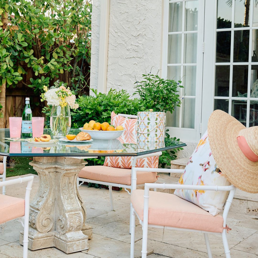 Siesta Outdoor Pillow in patio setting
