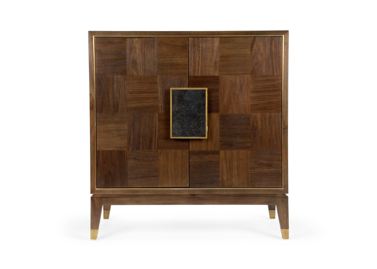 Andros Black Walnut Cabinet has an antique mirror on door