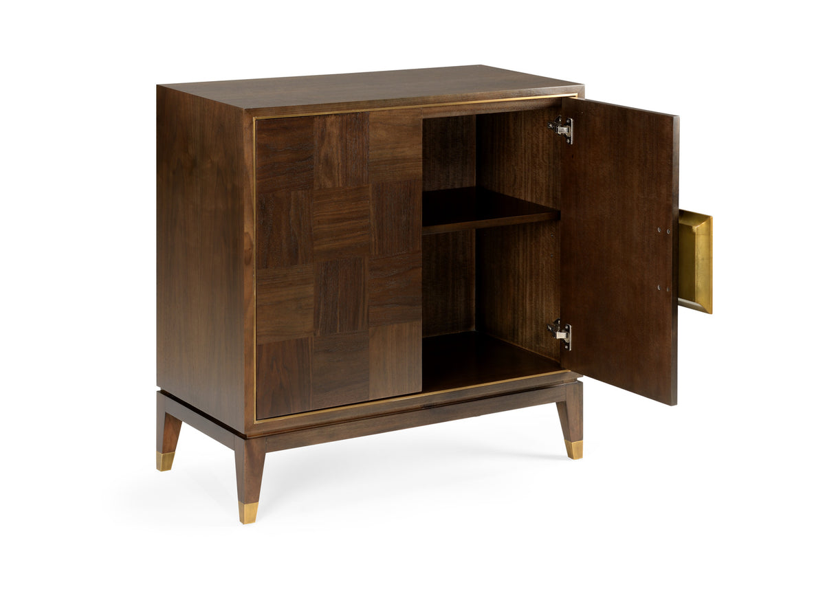 Andros Black Walnut Cabinet with door open has interior shelf
