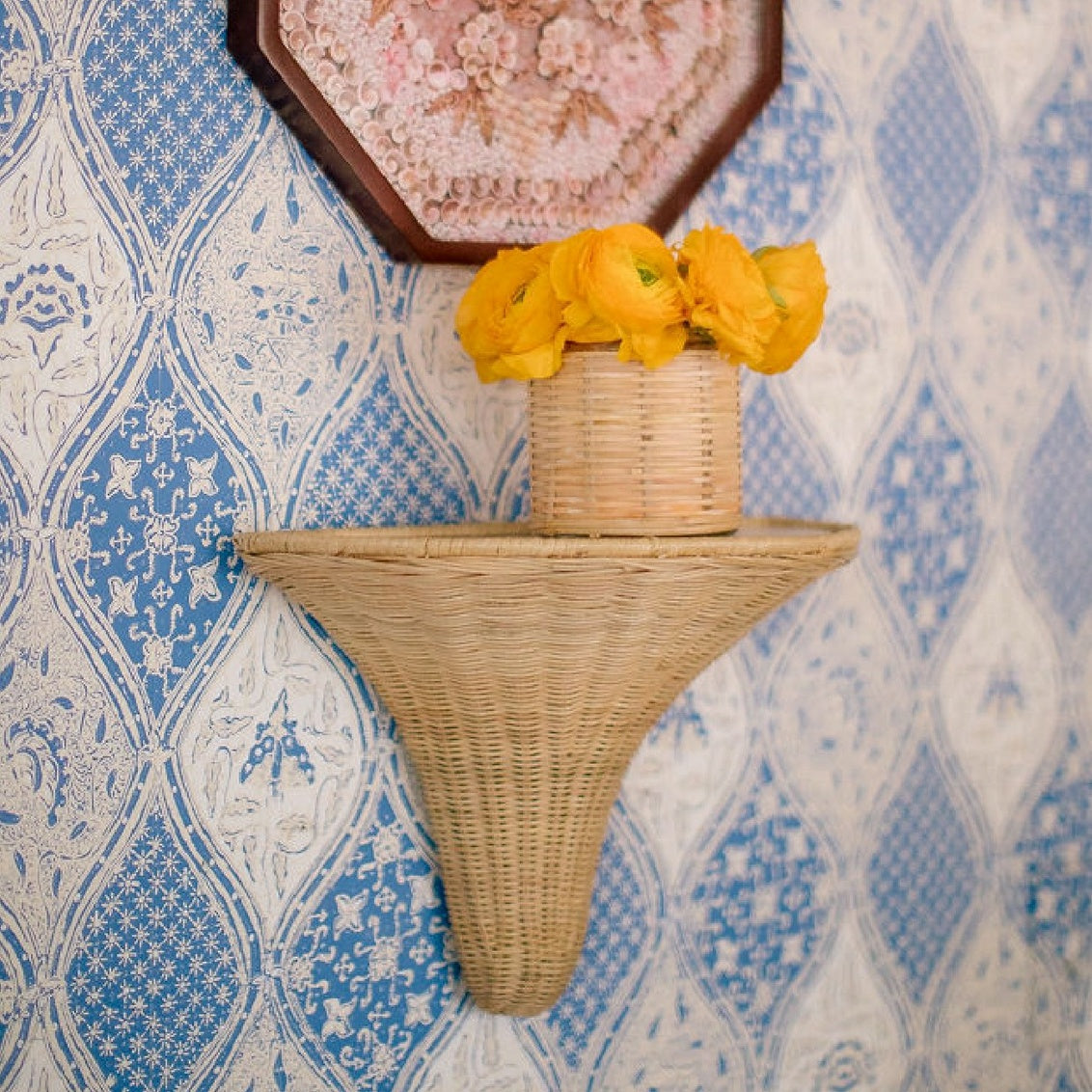 Baytree Wicker Bracket-Natural shown with small rattan plant holder