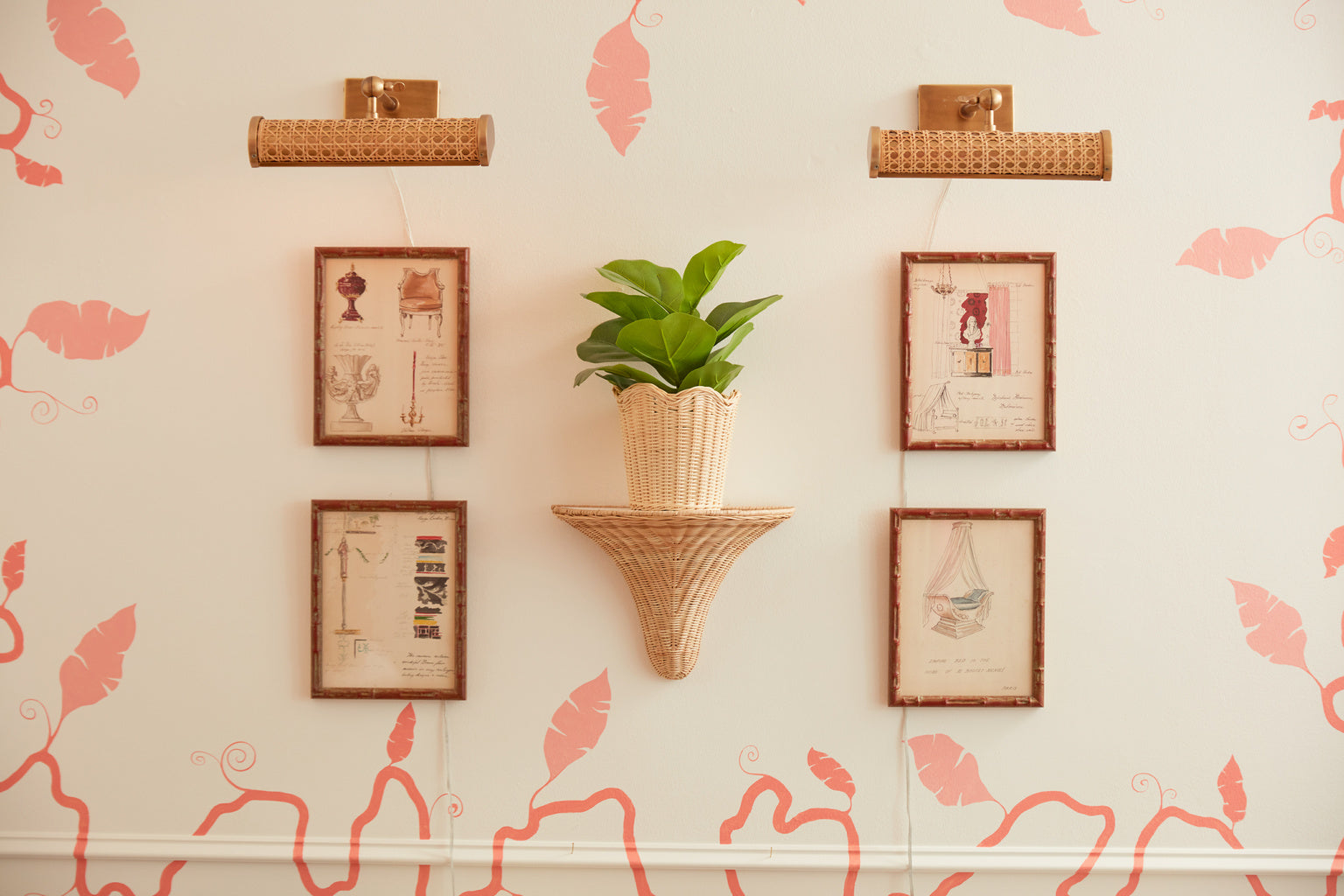 Baytree Wicker Bracket-Natural shown with Cane Picture Lights