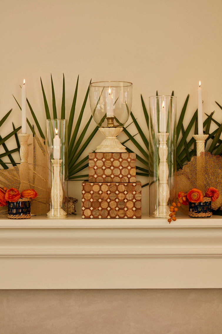 Beaumont Hurricane Short candle holder displayed on mantel