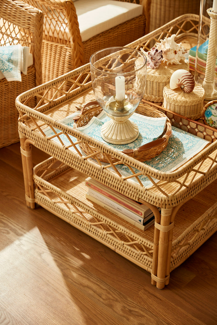 Beaumont Hurricane Short in rattan coffee table display