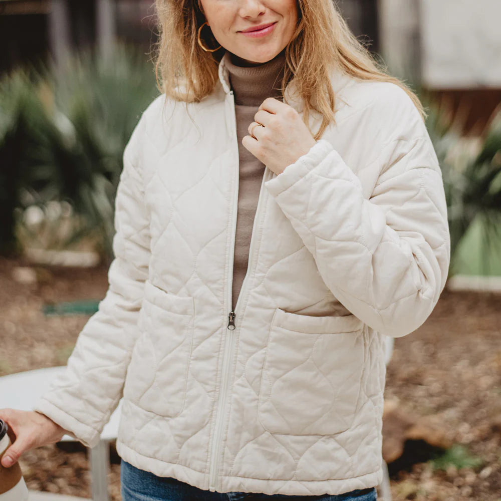 Cream Garment Washed Quilted Jacket