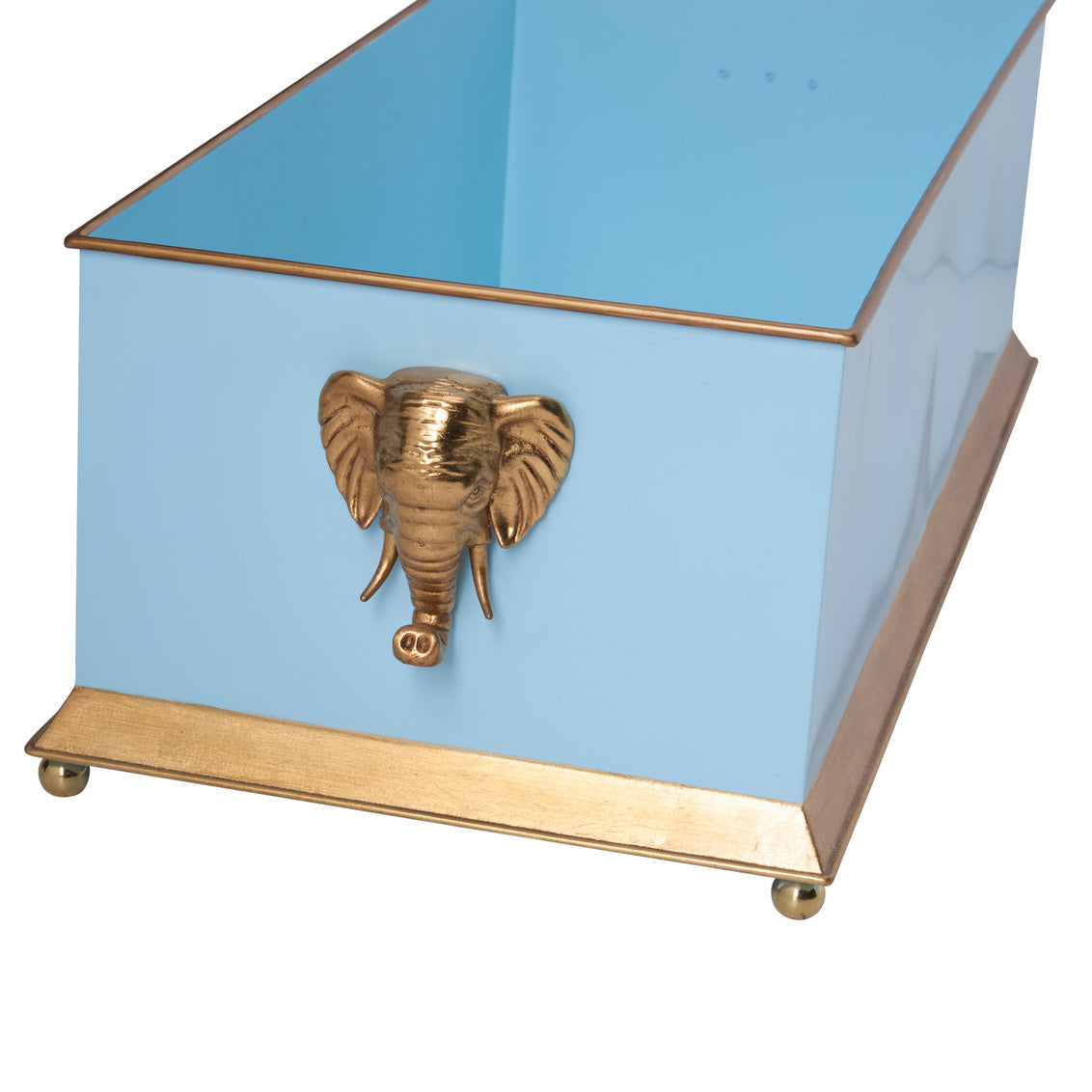 Elephant Head Planter - Blue elephant head in gold leaf finish detail view