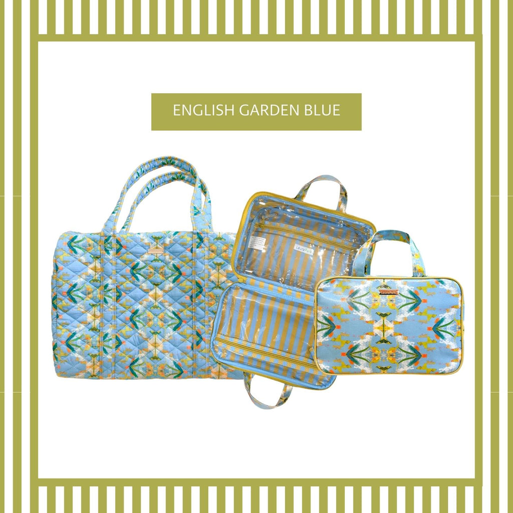 English Garden Blue Travel Duffel Bag and travel case