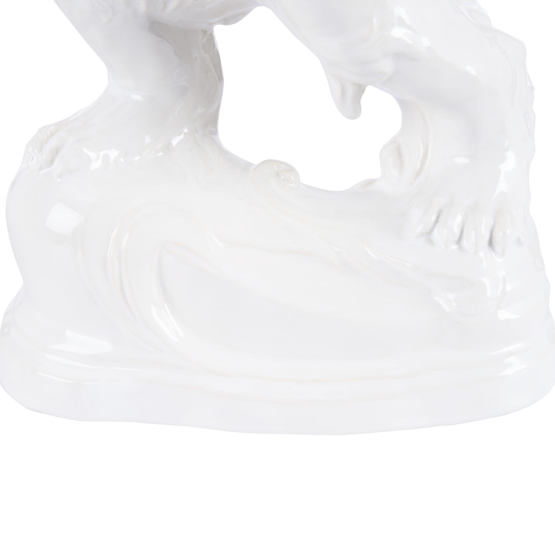 Faience Lions (Pr) - White ceramic figurine base detail
