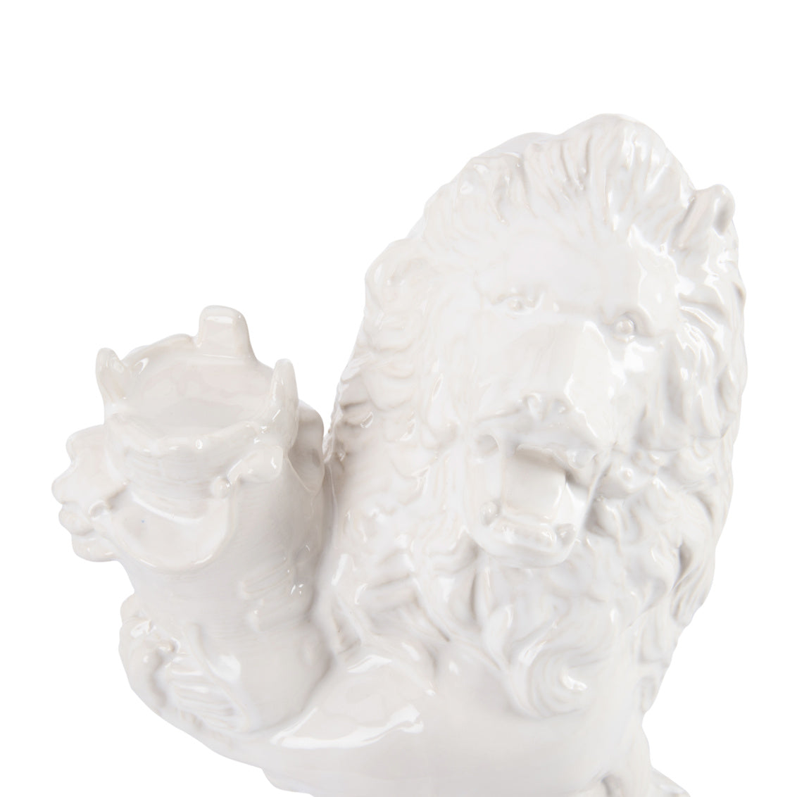 Faience Lions (Pr) - White ceramic figurine face detail