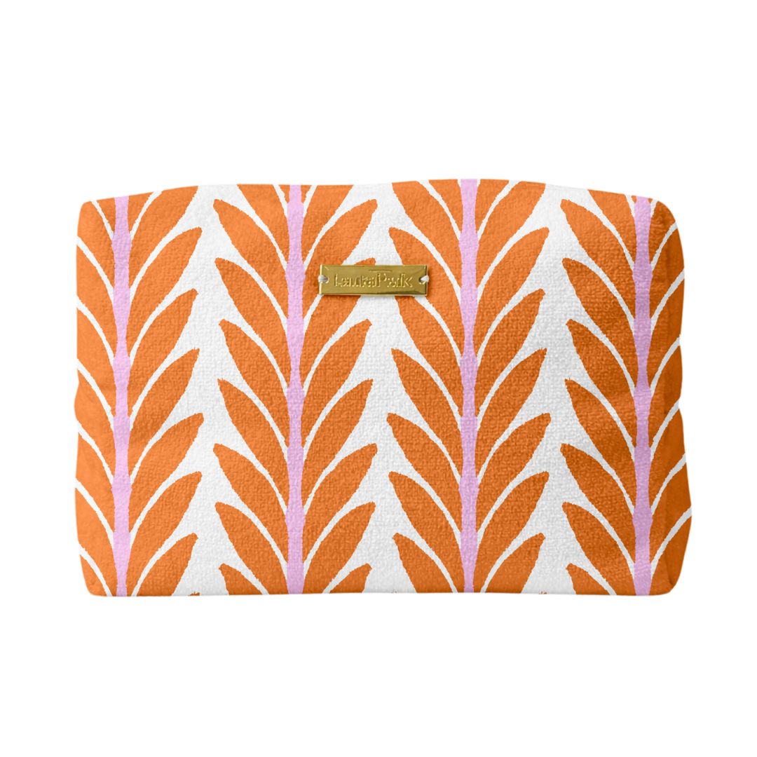 Frond Orange Terry Beach Pouch with plastic interior