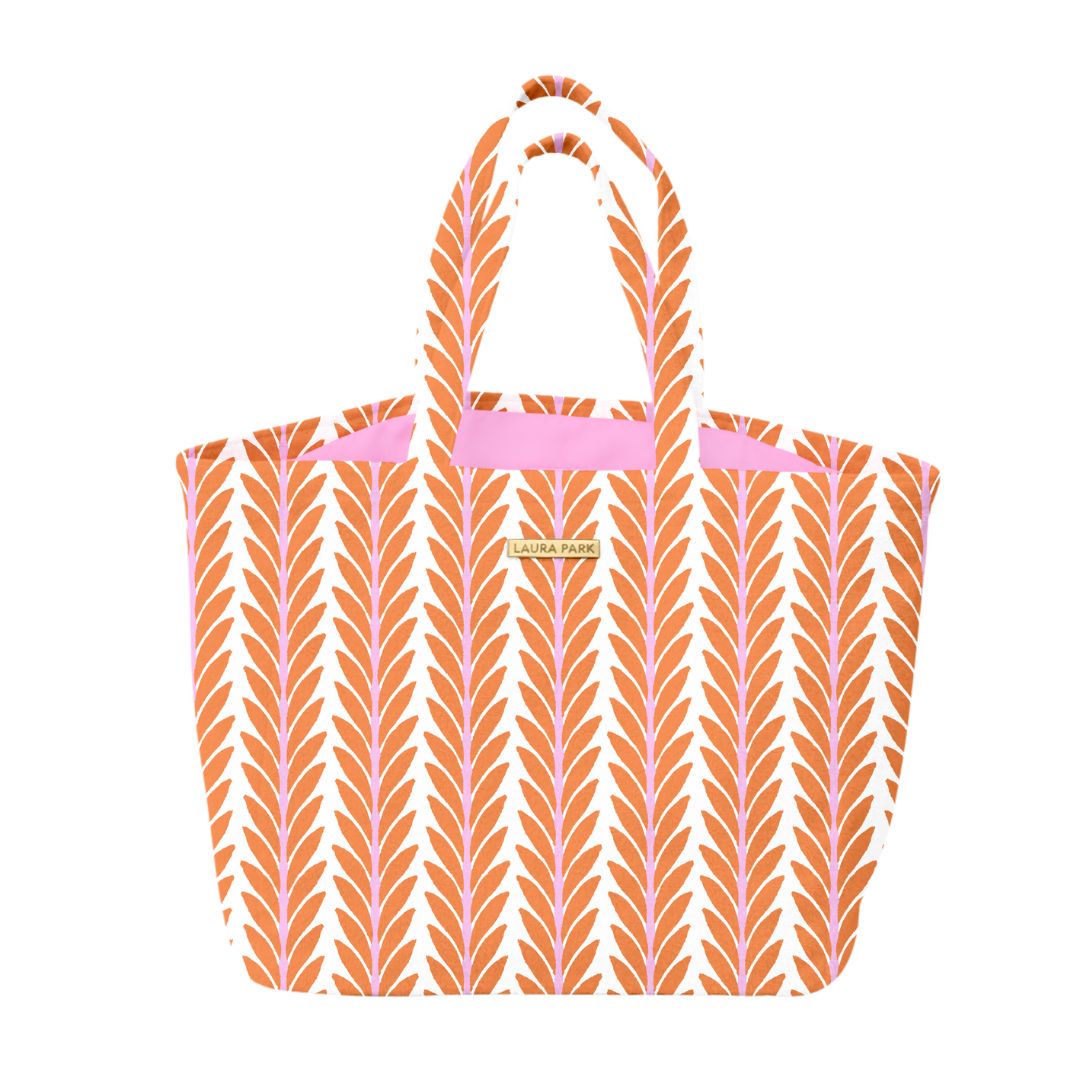Frond Orange Terry Beach Tote has a plastic lined interior