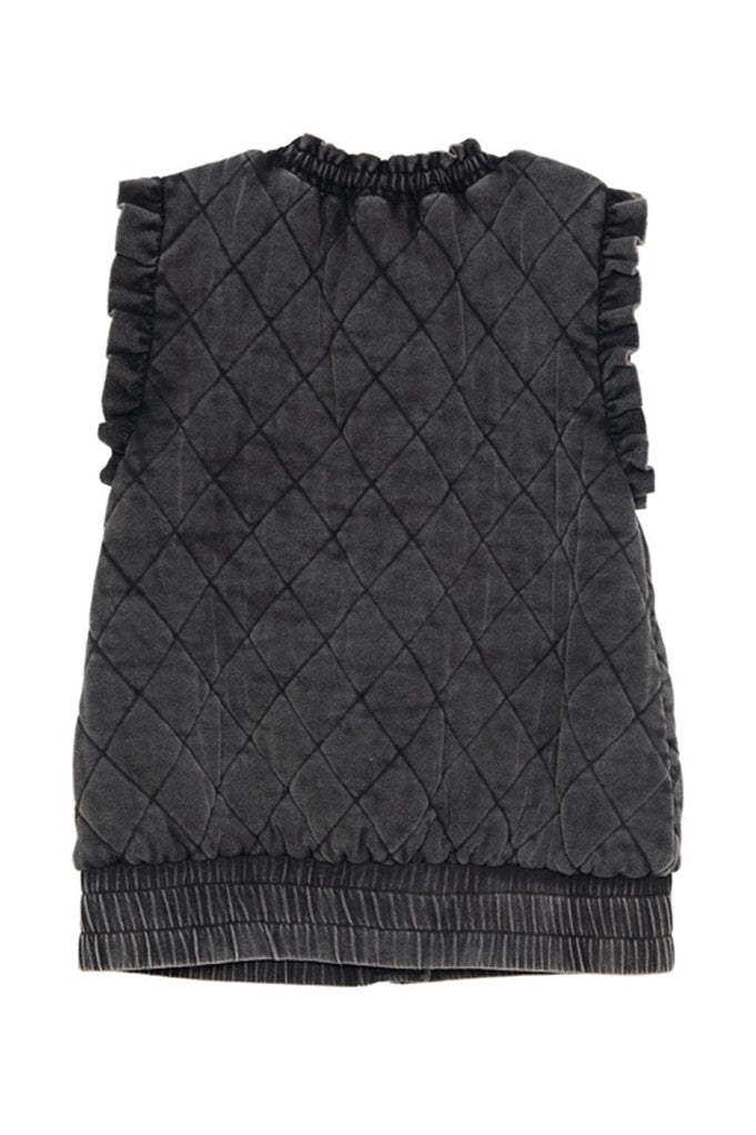 Garment Washed Quilted Ruffle Sleeve Vest - Charcoal