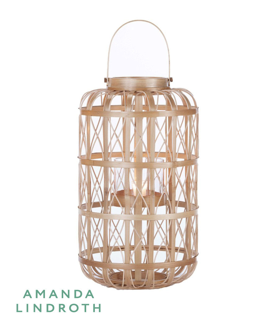 Harbour Island Lantern-Medium in natural rattan with open-weave pattern