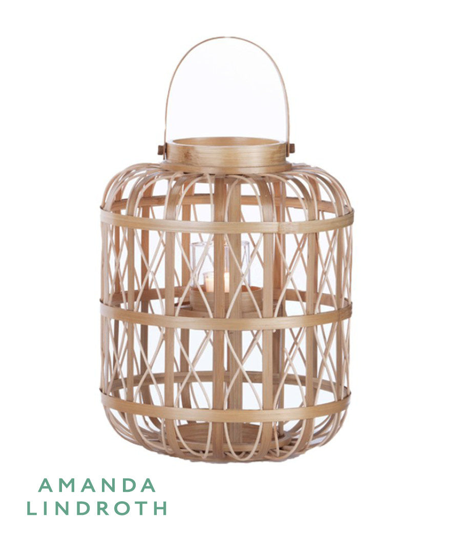 Harbour Island Lantern-Small from Amanda Lindroth. Rattan open-weave pattern