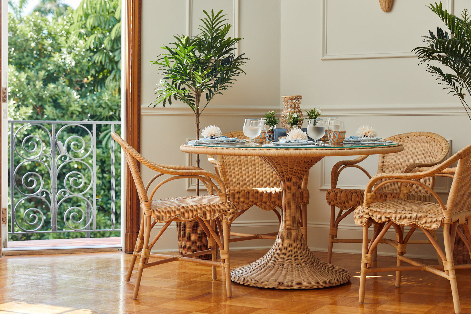Hope Hill Chair by Amanda Lindroth rattan chair in rattan breakfast table setting
