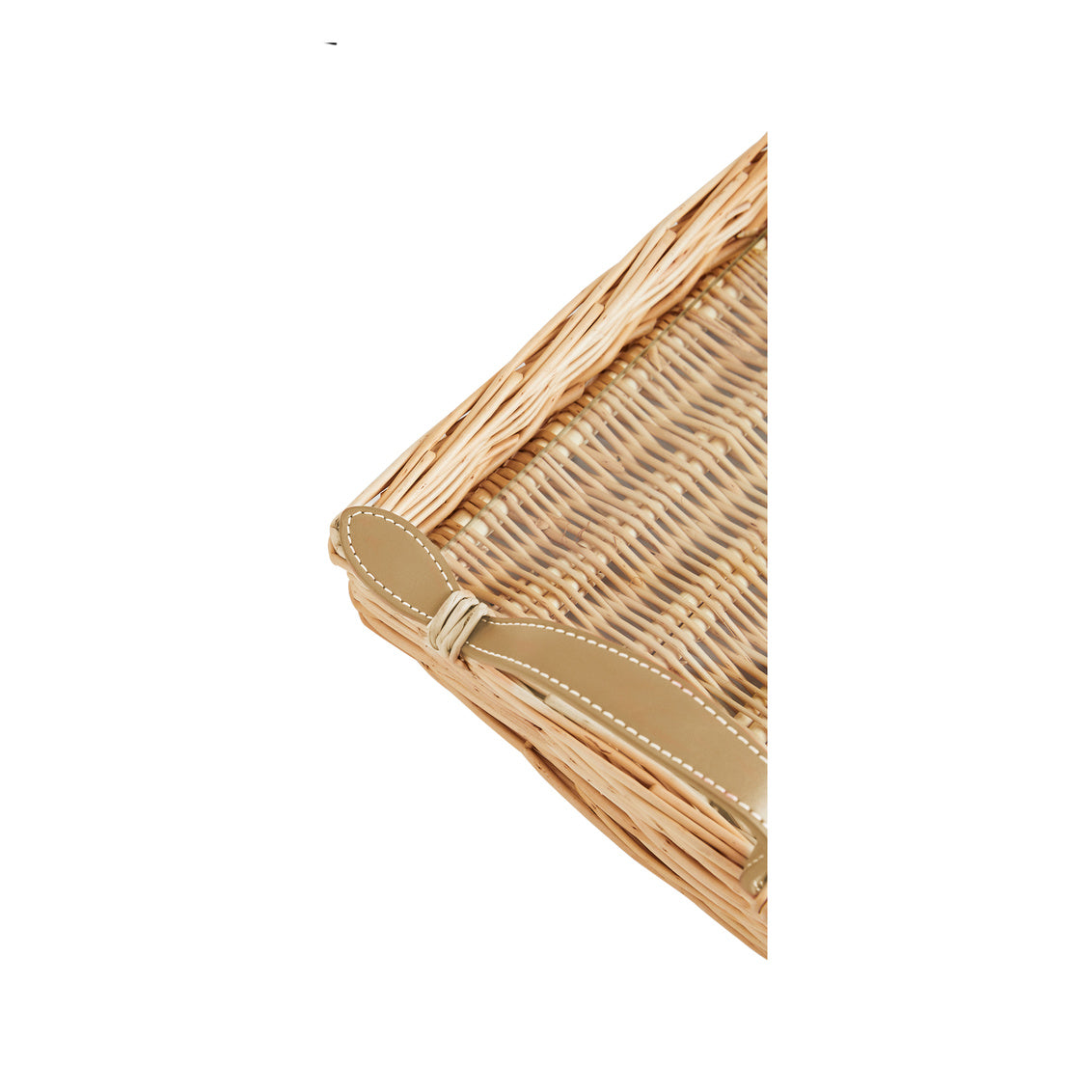 Island Tray-Small from Amanda Lindroth shown with leather handles. Natural willow ratttan.