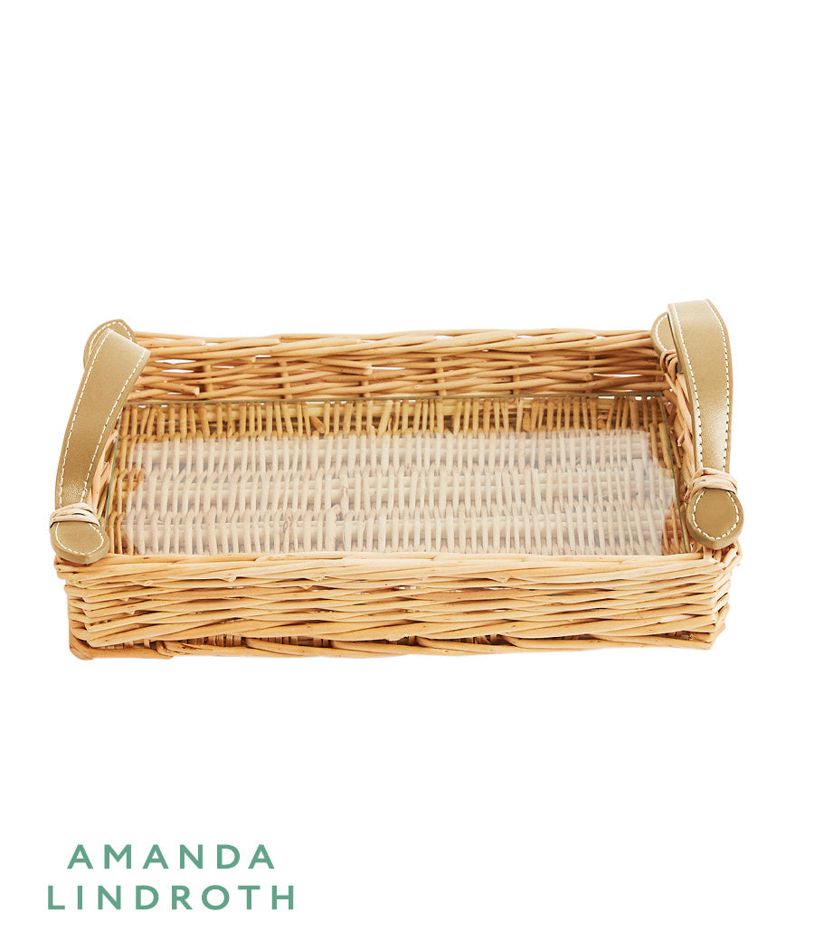 Island Tray-Small by Amanda Lindroth. Natural willow rattan with glass insert.