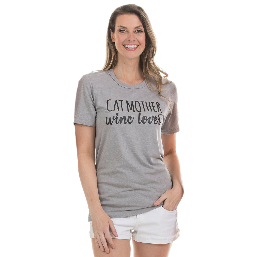Cat Mother Wine Lover T-Shirt in gray