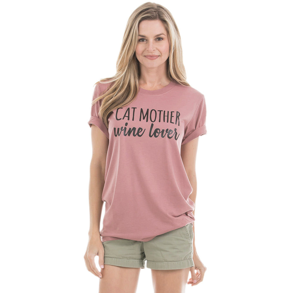 Cat Mother Wine Lover T-Shirt in gray