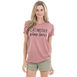 Cat Mother Wine Lover T-Shirt in mauve