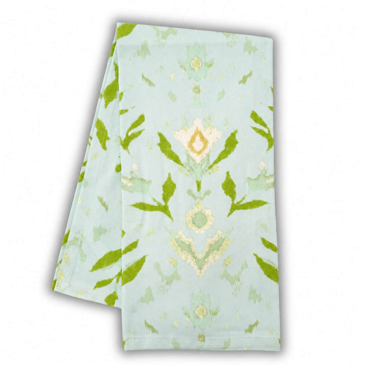 Petal Garden Aqua Tea Towel in shades of olive and light blue
