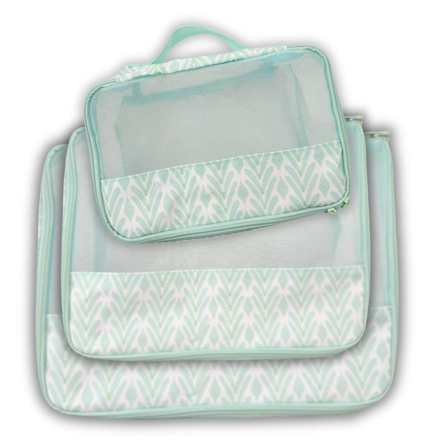 Petite Frond Mint Packing Cubes is a set of 3 cubes