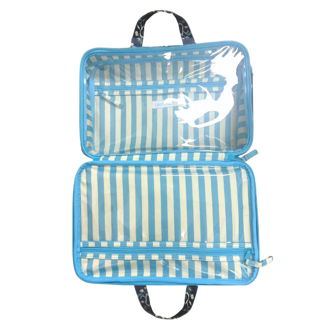 Rosemary Indigo Travel Case has a plastic lined interior
