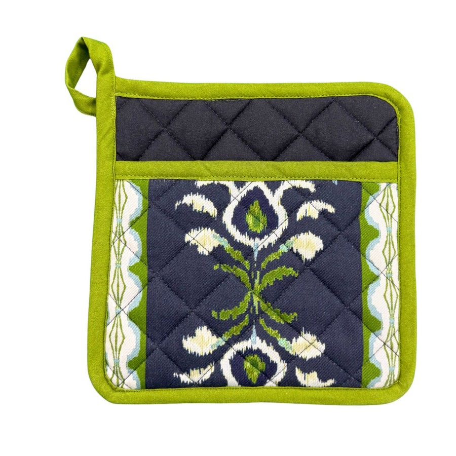 Rosemary Stripe Indigo Oven Mitt and Pot Holder Set 100% polyester lining
