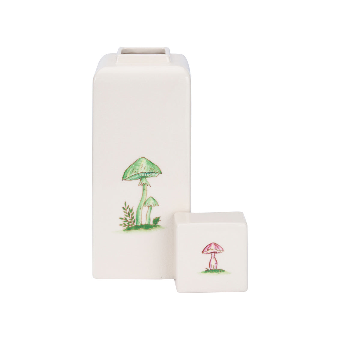 Mushroom Jar - Large with hand-painted mushrooms on front and lid