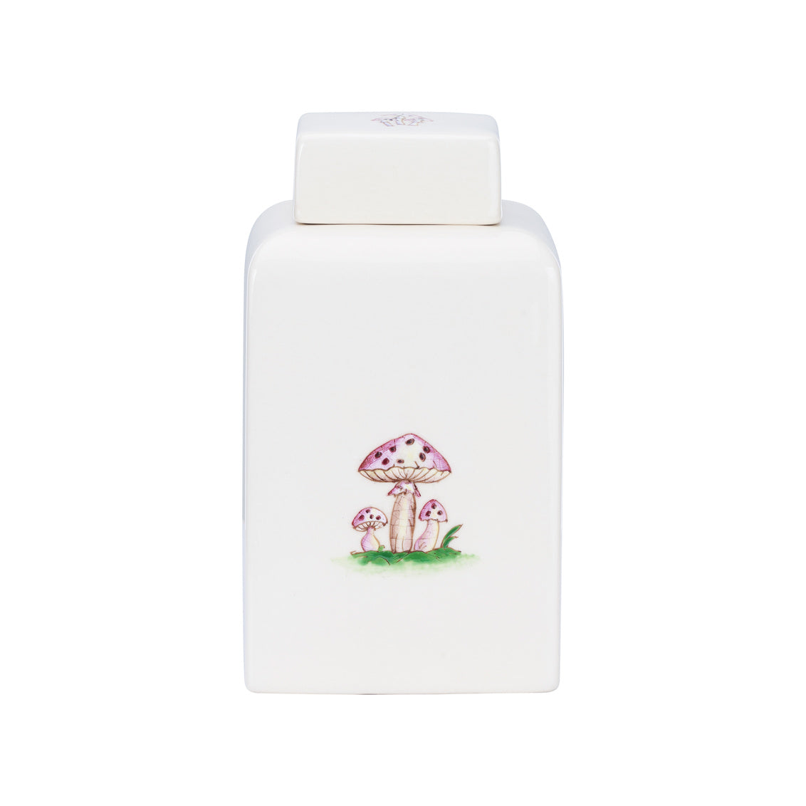 Mushroom Jar - Medium with whimsical hand-painted mushroom, front