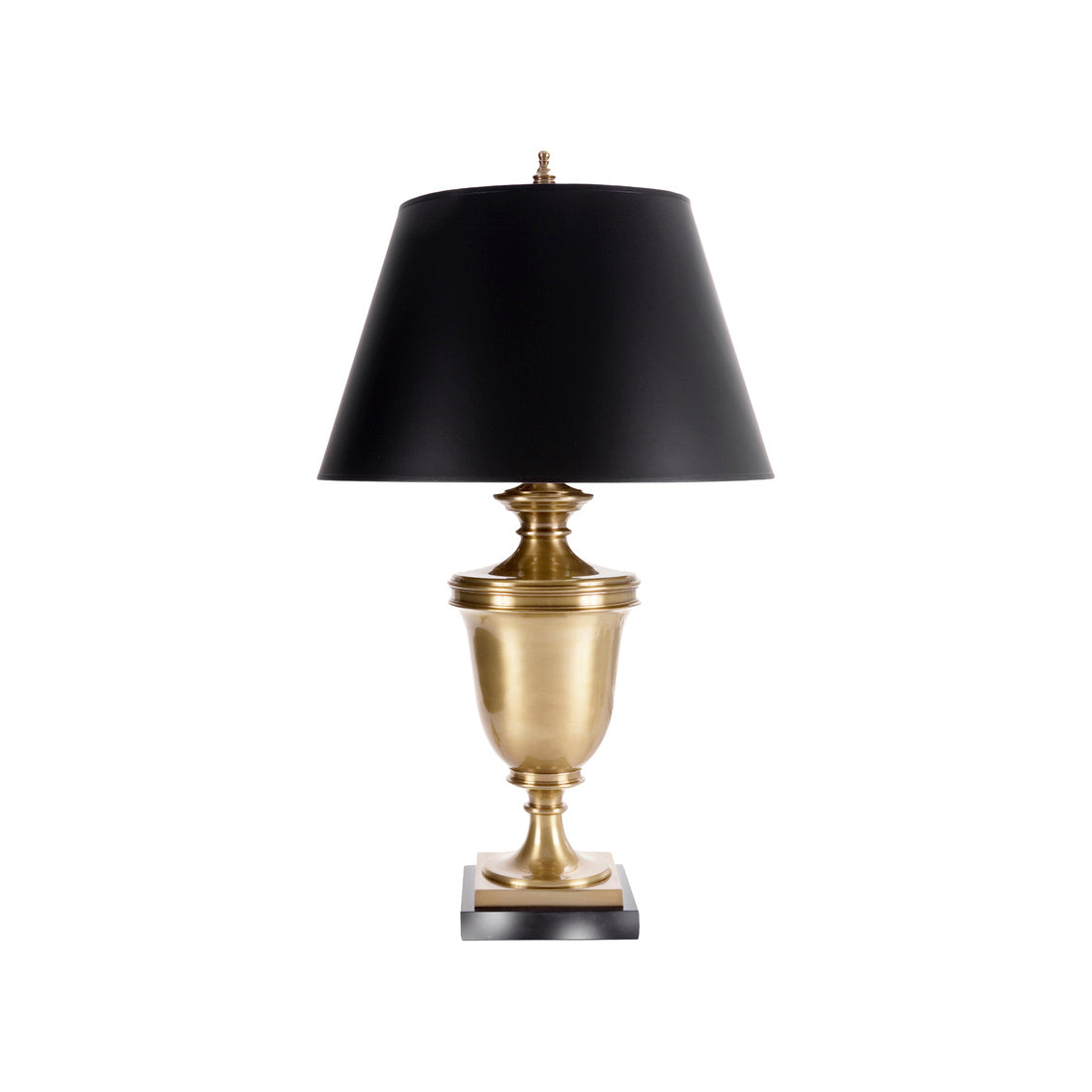 Nicodemus Table Lamp in antique brass with a black paper shade